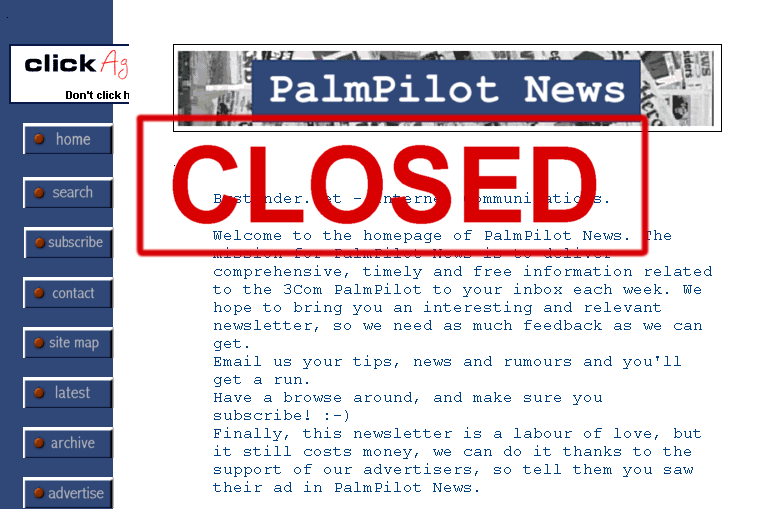 PalmPilotNews is now closed